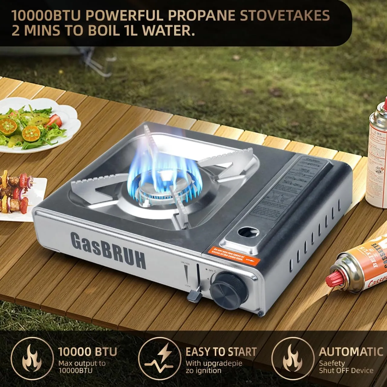1-Burner Butane Camping Stove with Windblocker,10000 BTU Portable Camp Gas Stove for Outdoor Cooking,Camping,Tailgating, Stainless Steel Single Burner with Carry Case
