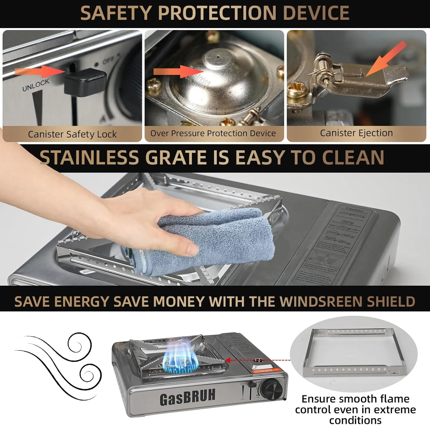 1-Burner Butane Camping Stove with Windblocker,10000 BTU Portable Camp Gas Stove for Outdoor Cooking,Camping,Tailgating, Stainless Steel Single Burner with Carry Case