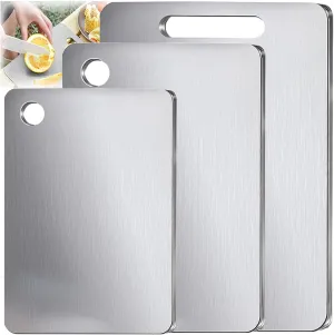 100% Pure Cut Titanium Cutting Board Set of 3, Double-Sided Food-Grade Titanium Cutting Boards for Kitchen Dishwasher Safe, Charcuterie Chopping Board for Meat, Fruit & Vegetable (M L XL)