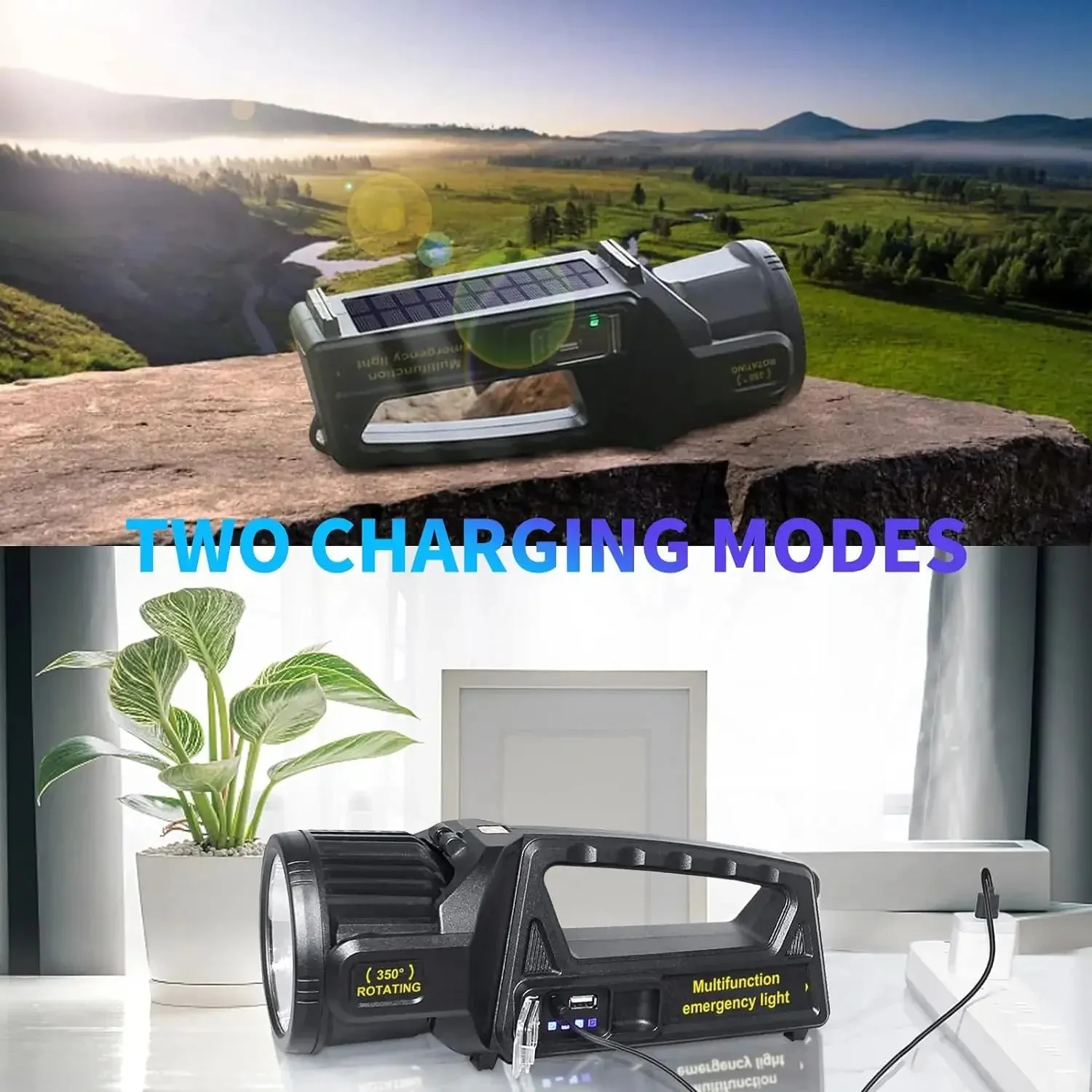 100000Lumens P70 Solar USB Charging 350° Rotating 2 in 1 Flashlight Spotlight Handheld 9 Modes Outdoor Waterproof Emergency Work Lamp Lantern Bright Searchlight