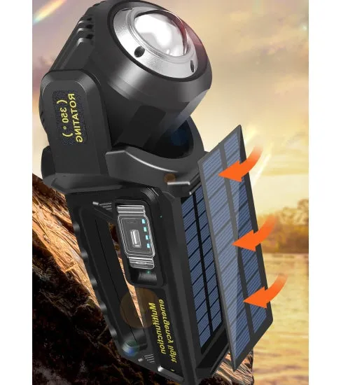 100000Lumens P70 Solar USB Charging 350¡ã Rotating 2 in 1 Flashlight Spotlight Handheld 9 Modes Outdoor Waterproof Emergency Work Lamp Lantern Bright Searchlight
