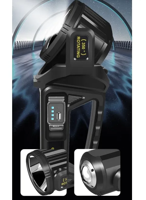 100000Lumens P70 Solar USB Charging 350¡ã Rotating 2 in 1 Flashlight Spotlight Handheld 9 Modes Outdoor Waterproof Emergency Work Lamp Lantern Bright Searchlight