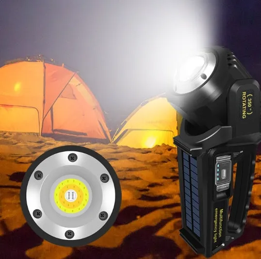 100000Lumens P70 Solar USB Charging 350¡ã Rotating 2 in 1 Flashlight Spotlight Handheld 9 Modes Outdoor Waterproof Emergency Work Lamp Lantern Bright Searchlight