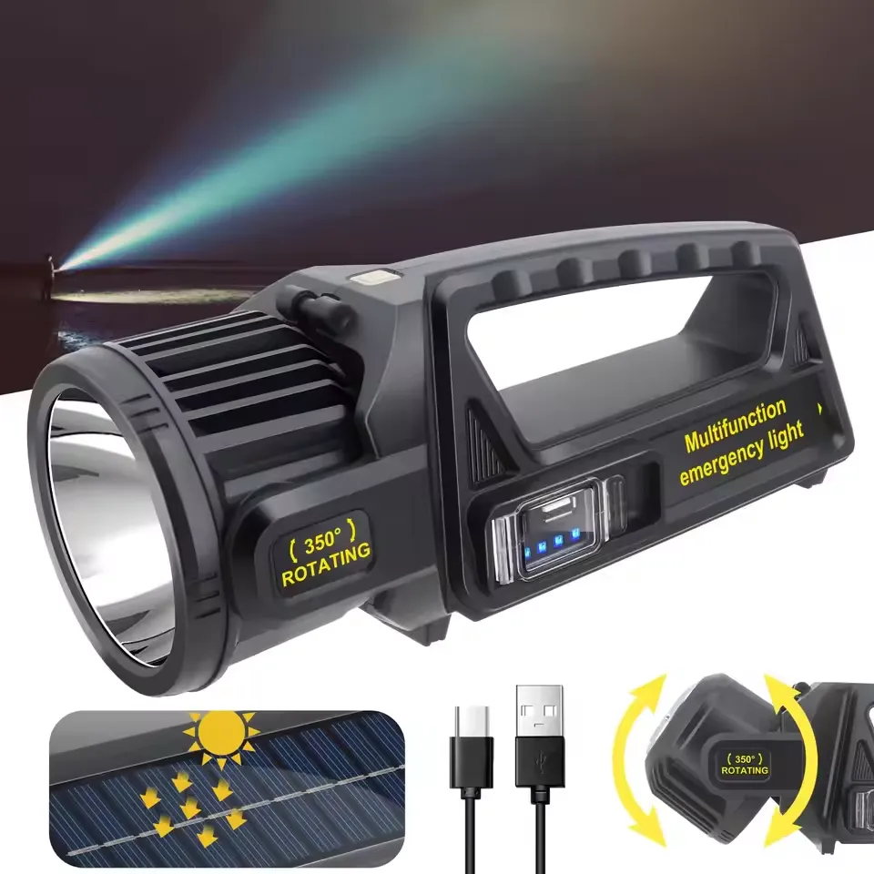 100000Lumens P70 Solar USB Charging 350¡ã Rotating 2 in 1 Flashlight Spotlight Handheld 9 Modes Outdoor Waterproof Emergency Work Lamp Lantern Bright Searchlight