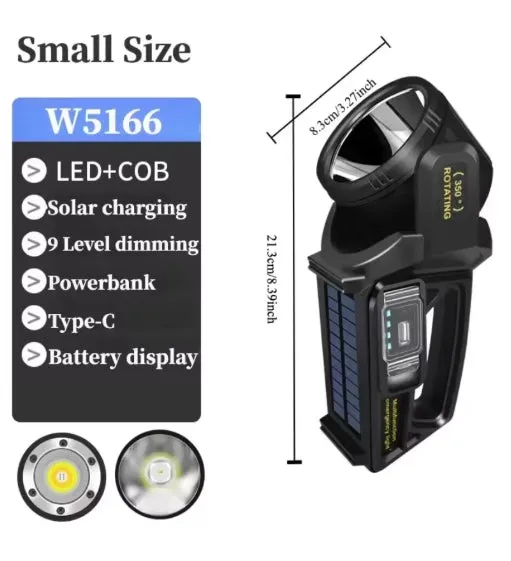 100000Lumens P70 Solar USB Charging 350¡ã Rotating 2 in 1 Flashlight Spotlight Handheld 9 Modes Outdoor Waterproof Emergency Work Lamp Lantern Bright Searchlight