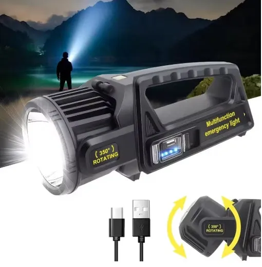 100000Lumens P70 Solar USB Charging 350¡ã Rotating 2 in 1 Flashlight Spotlight Handheld 9 Modes Outdoor Waterproof Emergency Work Lamp Lantern Bright Searchlight