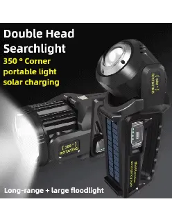 100000Lumens P70 Solar USB Charging 350¡ã Rotating 2 in 1 Flashlight Spotlight Handheld 9 Modes Outdoor Waterproof Emergency Work Lamp Lantern Bright Searchlight