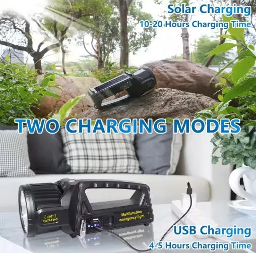 100000Lumens P70 Solar USB Charging 350¡ã Rotating 2 in 1 Flashlight Spotlight Handheld 9 Modes Outdoor Waterproof Emergency Work Lamp Lantern Bright Searchlight