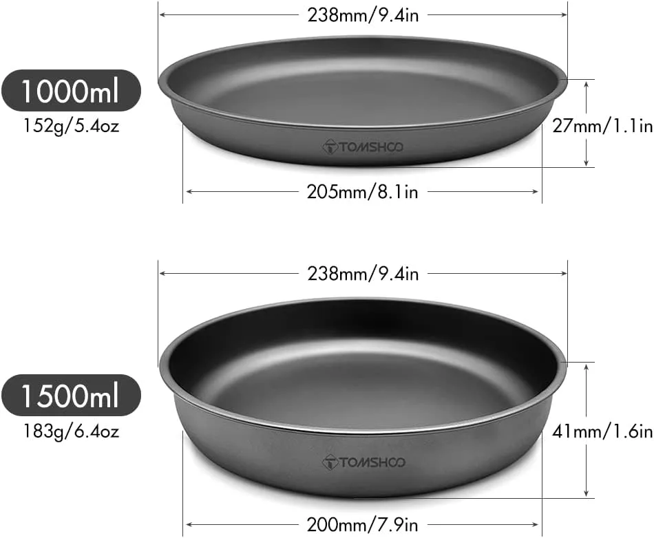 1000ML/1500ML Lightweight Titanium Frying Pan Dinner Fruit Plate Pan Food Container for Outdoor Camping Hiking Backpacking Picnic BBQ