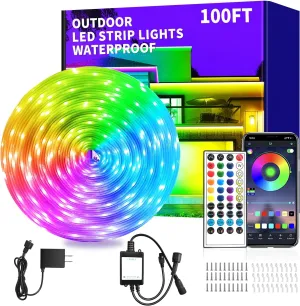 100ft Outdoor LED Strip Lights Waterproof,IP68 Waterproof LED Light Strips with Remote,App Control Music Sync RGB Outdoor LED Rope Lights,LED Lights for Bedroom,Roof,Pool,Deck,Balcony