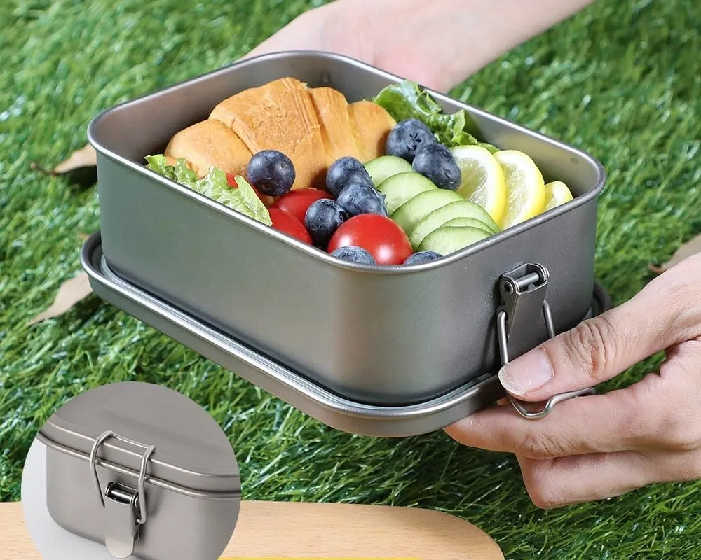 1200ML Large Capacity Outdoor Pure Titanium Camping Square Lunch Box Tableware 1PC