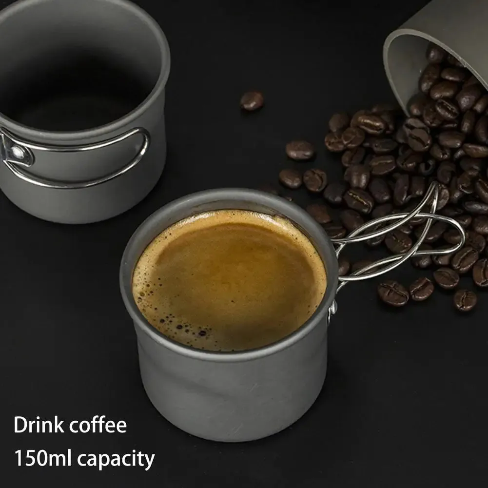 150mL Titanium Camping Coffee Cup - Folding Handle Outdoor Tableware
