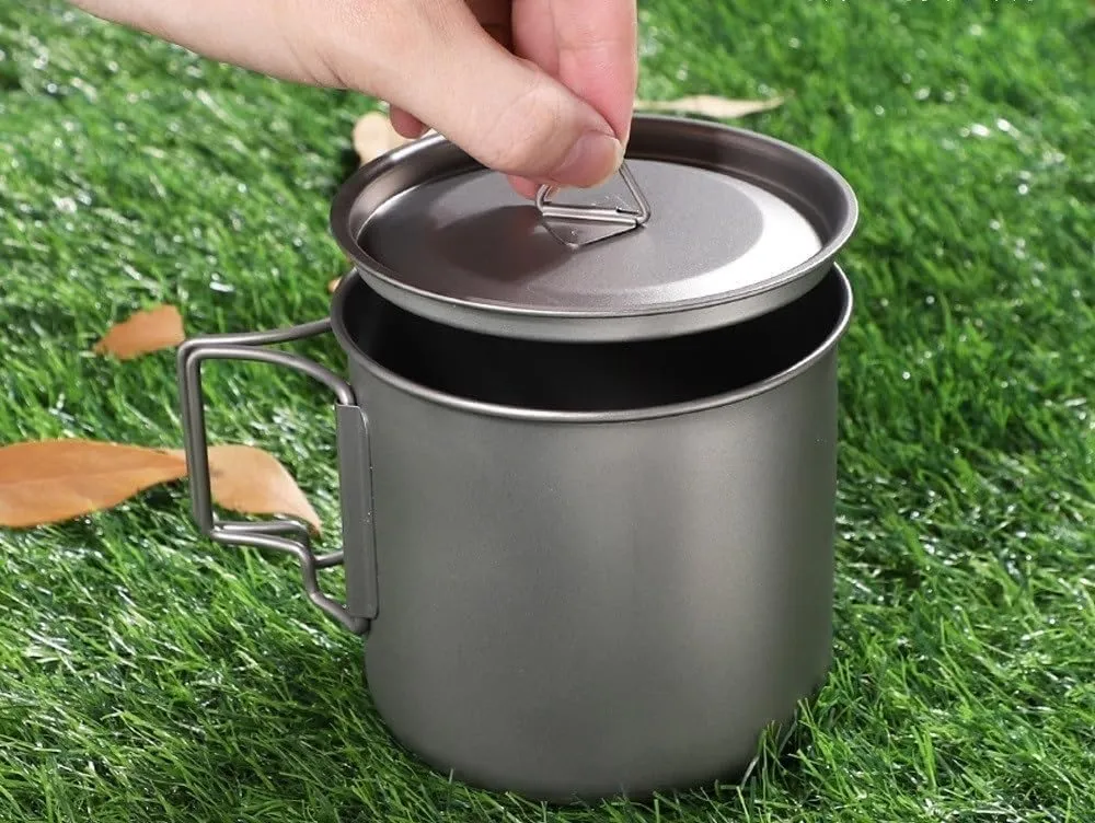 1PC Outdoor Camping Portable Pure Titanium Mug Camping Folding Water Cup with Lid(A750ml)