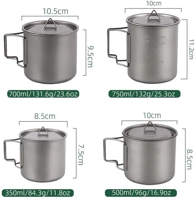 1PC Outdoor Camping Portable Pure Titanium Mug Camping Folding Water Cup with Lid(A750ml)