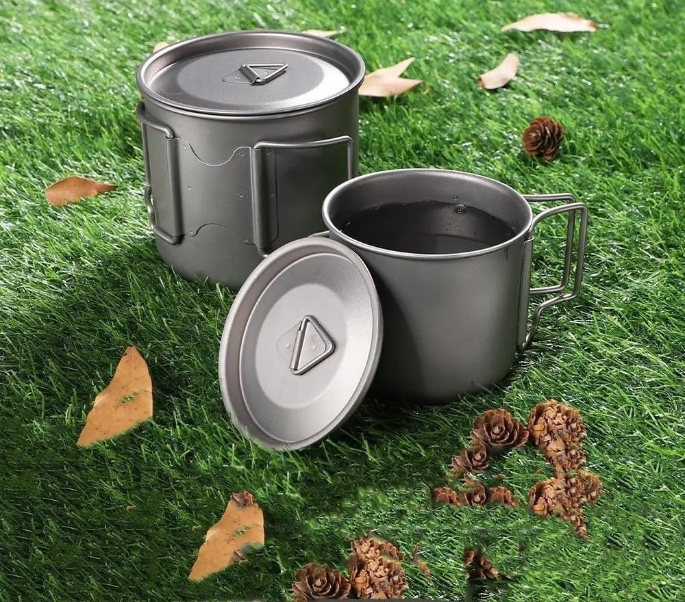 1PC Outdoor Camping Portable Pure Titanium Mug Camping Folding Water Cup with Lid(B500ml)