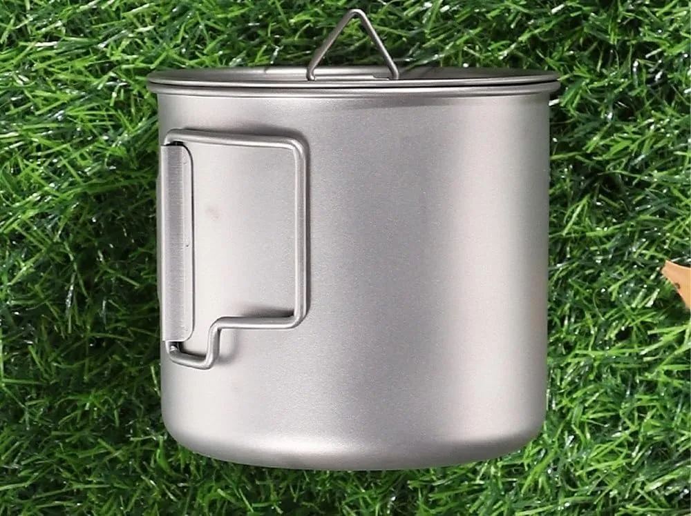 1PC Outdoor Camping Portable Pure Titanium Mug Camping Folding Water Cup with Lid(B500ml)