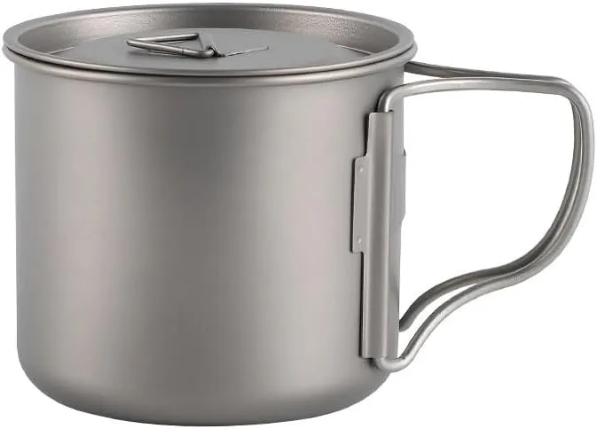 1PC Outdoor Camping Portable Pure Titanium Mug Camping Folding Water Cup with Lid(B500ml)