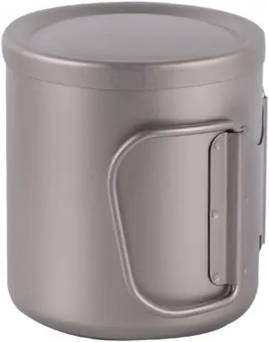 1PC Outdoor Double Layer Titanium Cup Folding Portable Water Cup with Lid (Color : A, Size : 450ml)