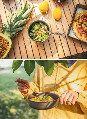 1PC Outdoor Pure Titanium Frying Pan Camping Tableware Camping Portable Pot(L 174MM)