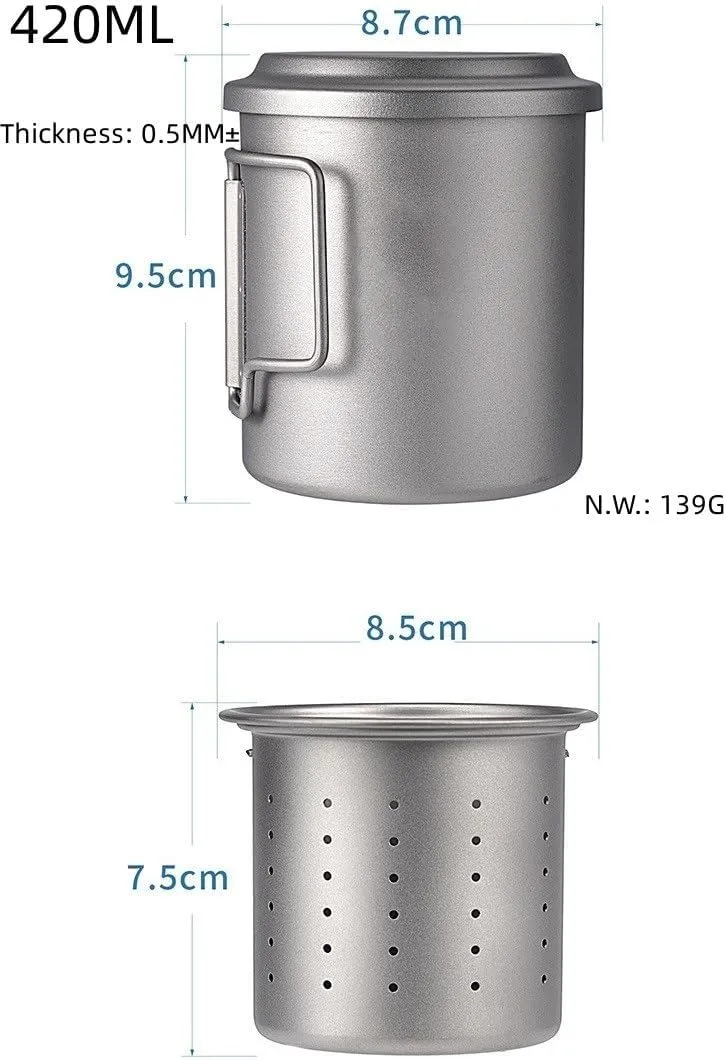 1PC Pure Titanium Mug 420ML Outdoor Portable Camping Cup with Tea Drain