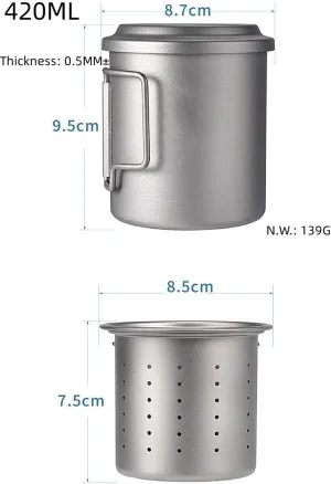 1PC Pure Titanium Mug 420ML Outdoor Portable Camping Cup with Tea Drain