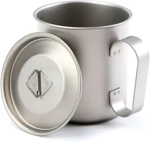 1PC Pure Titanium Tea Cup 420ML, Mug with Lid and Widened Fixed Handle, Suitable for Outdoor Camping Or Cycling