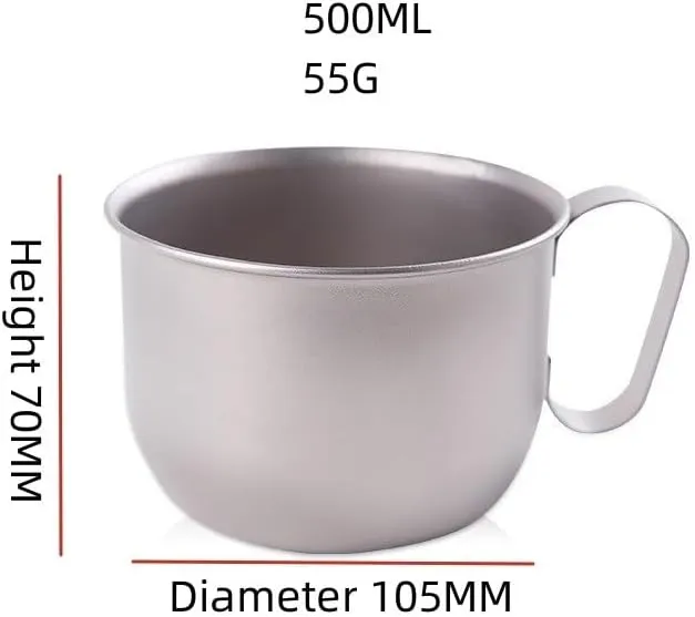 1PC Pure Titanium Tea Cup Coffee Cup with Lid and Widened Fixed Handle Mug Water Cup Suitable for Outdoor Camping Or Cycling(500ML)