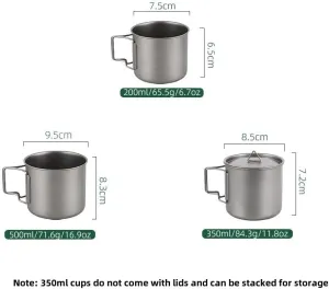 1PC titanium teacup with collapsible handle, no lid, suitable for BBQ, picnic, traveling(200ml(6.7oz))