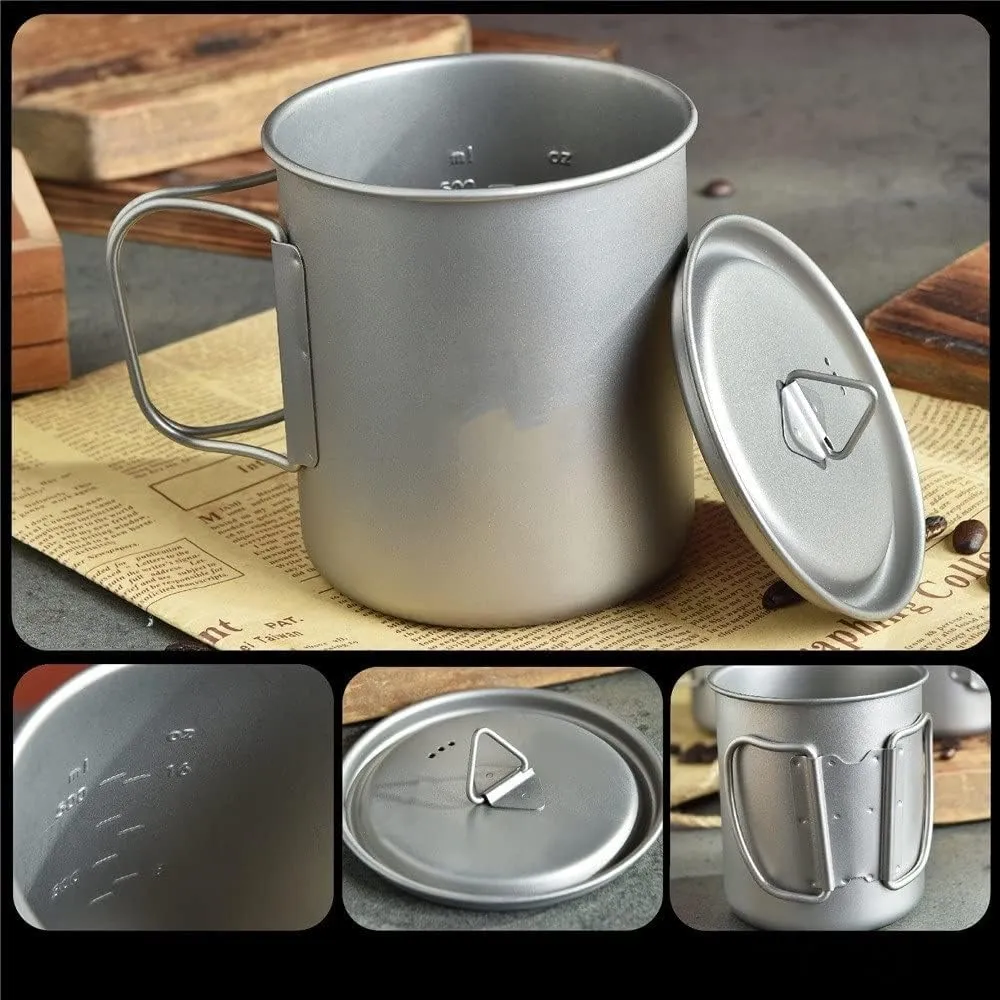 1PC ultra-light folding pure titanium single-layer water cup portable outdoor camping cup mug coffee cup(500ml)