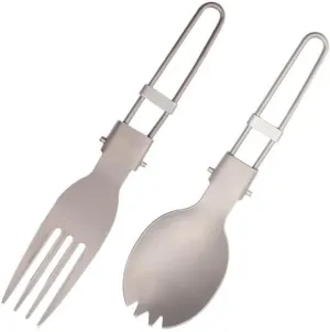 1SET Pure Titanium Folding Salad Spoon Fork Set Outdoor Camping Portable Tableware