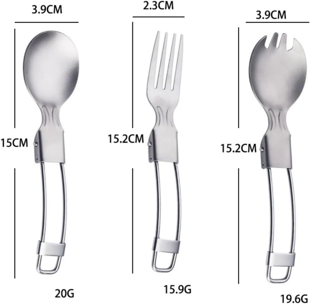 1SET Pure Titanium Spoon Fork Salad Spoon Three-piece Outdoor Camping Household Folding Tableware