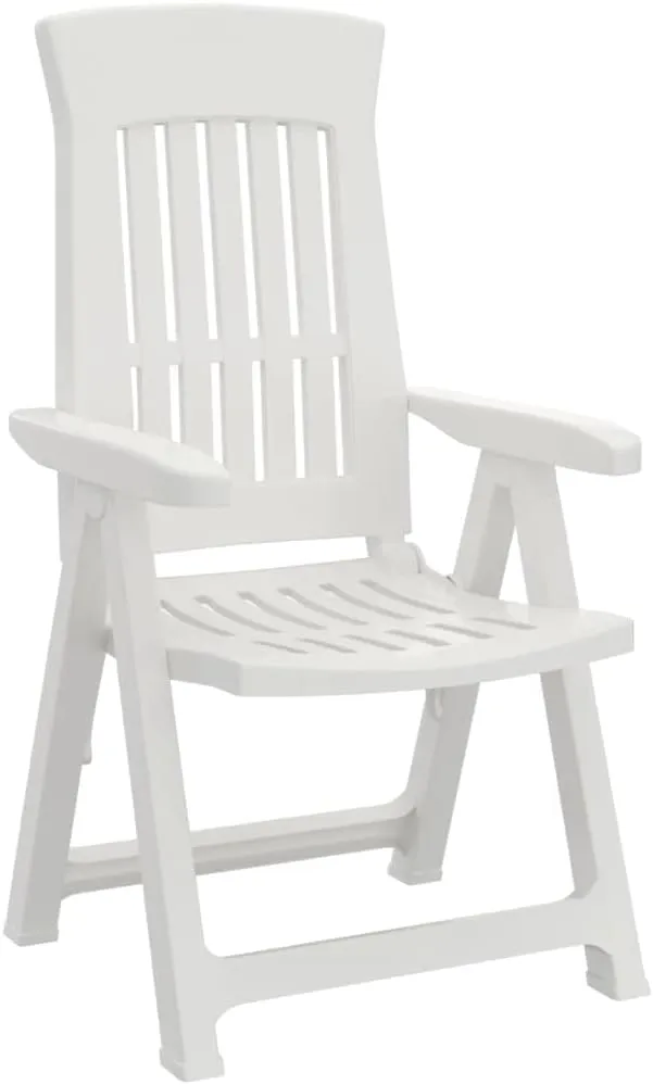 2 Pcs White Foldable Patio Reclining Chairs Adjustable Backrest Outdoor Lounge Chairs Lightweight PP Material for Garden Lawn Beach Camping and Sunbathing
