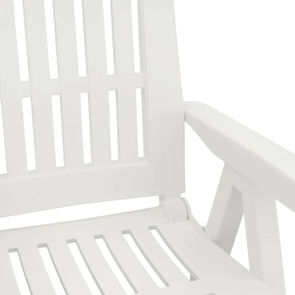 2 Pcs White Foldable Patio Reclining Chairs Adjustable Backrest Outdoor Lounge Chairs Lightweight PP Material for Garden Lawn Beach Camping and Sunbathing