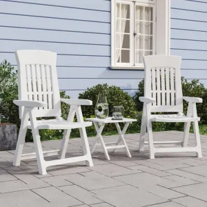 2 Pcs White Foldable Patio Reclining Chairs Adjustable Backrest Outdoor Lounge Chairs Lightweight PP Material for Garden Lawn Beach Camping and Sunbathing