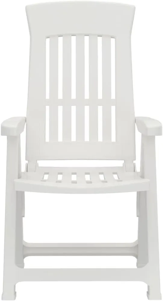 2 Pcs White Foldable Patio Reclining Chairs Adjustable Backrest Outdoor Lounge Chairs Lightweight PP Material for Garden Lawn Beach Camping and Sunbathing