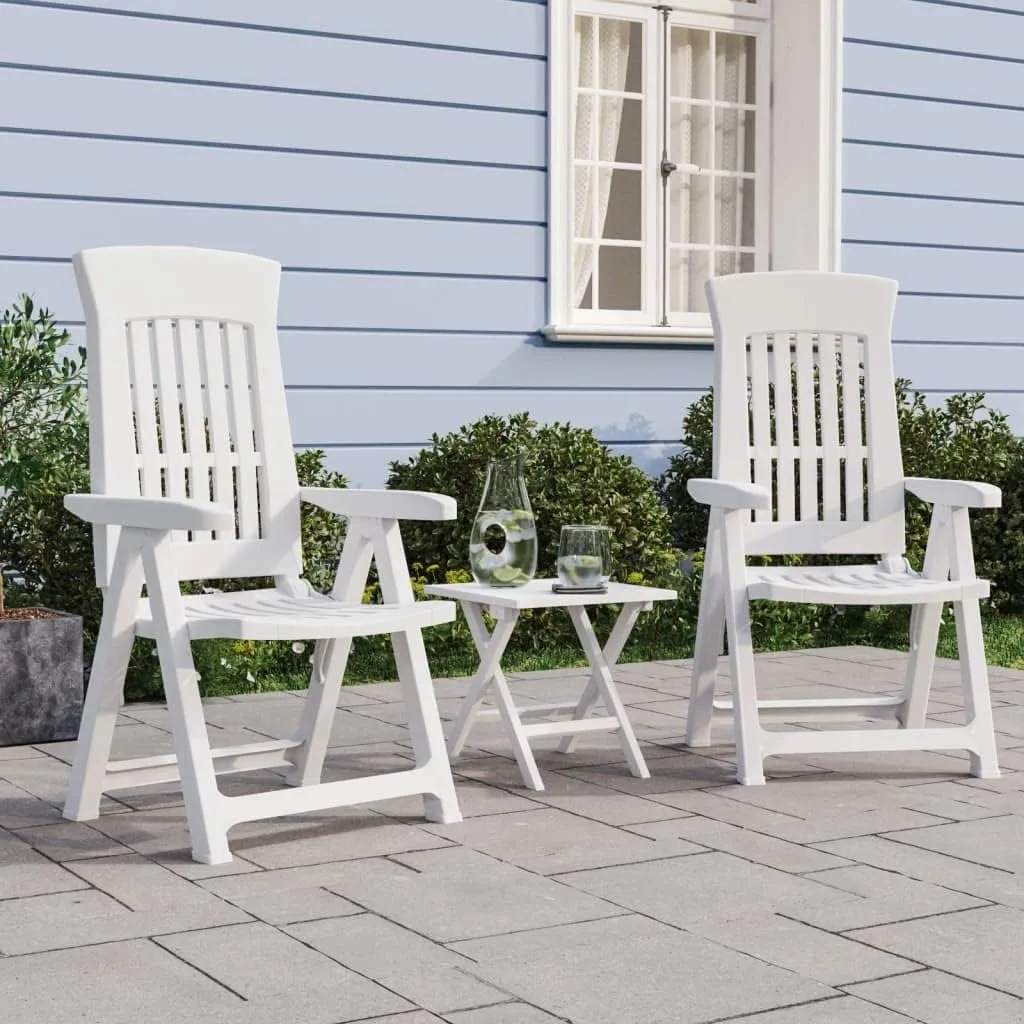 2 Pcs White Foldable Patio Reclining Chairs Adjustable Backrest Outdoor Lounge Chairs Lightweight PP Material for Garden Lawn Beach Camping and Sunbathing