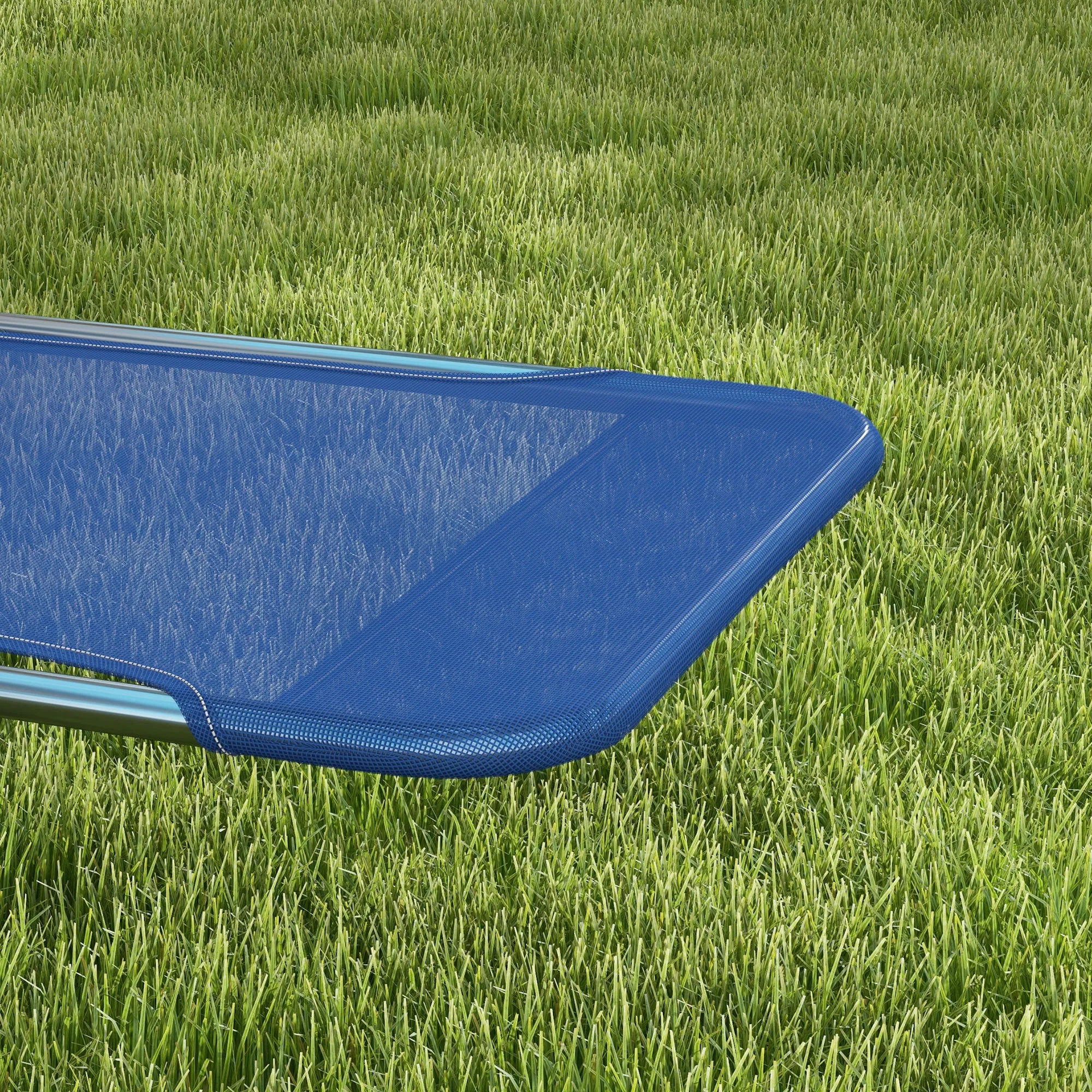 2-Piece Folding Sun Loungers with Reclining Back, Breathable Mesh & Headrest, Dark Blue