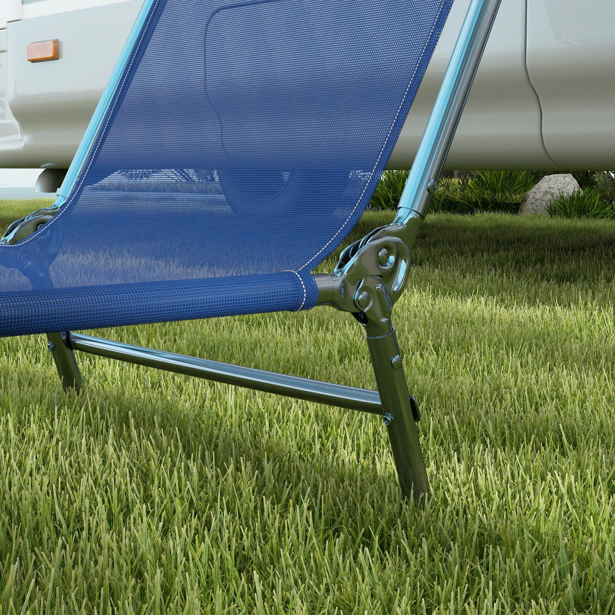 2-Piece Folding Sun Loungers with Reclining Back, Breathable Mesh & Headrest, Dark Blue