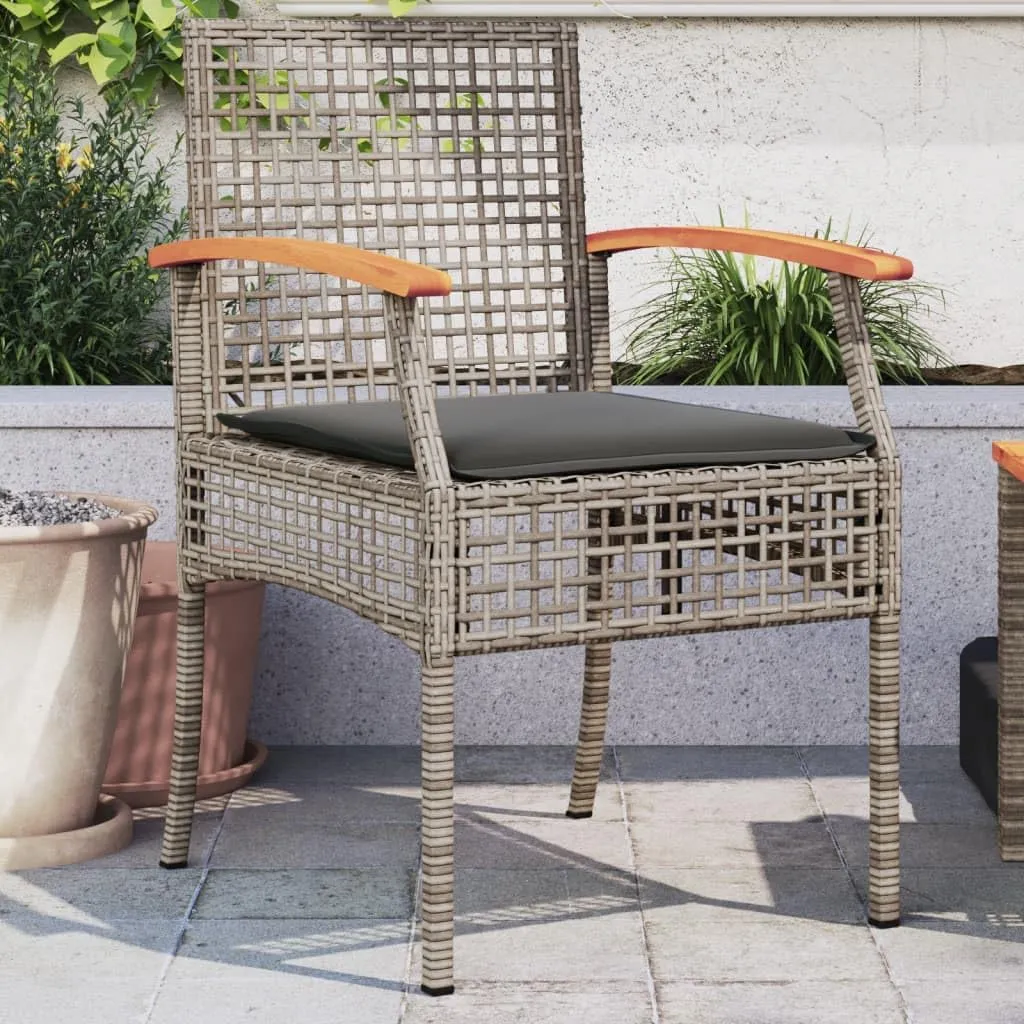 2-Piece Gray Poly Rattan Patio Chairs with Cushions, Acacia Wood & Steel Outdoor Furniture Set for Backyard, Poolside, Garden Relaxation