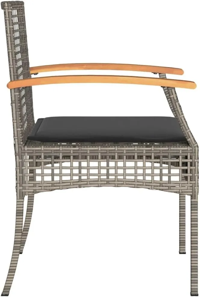 2-Piece Gray Poly Rattan Patio Chairs with Cushions, Acacia Wood & Steel Outdoor Furniture Set for Backyard, Poolside, Garden Relaxation