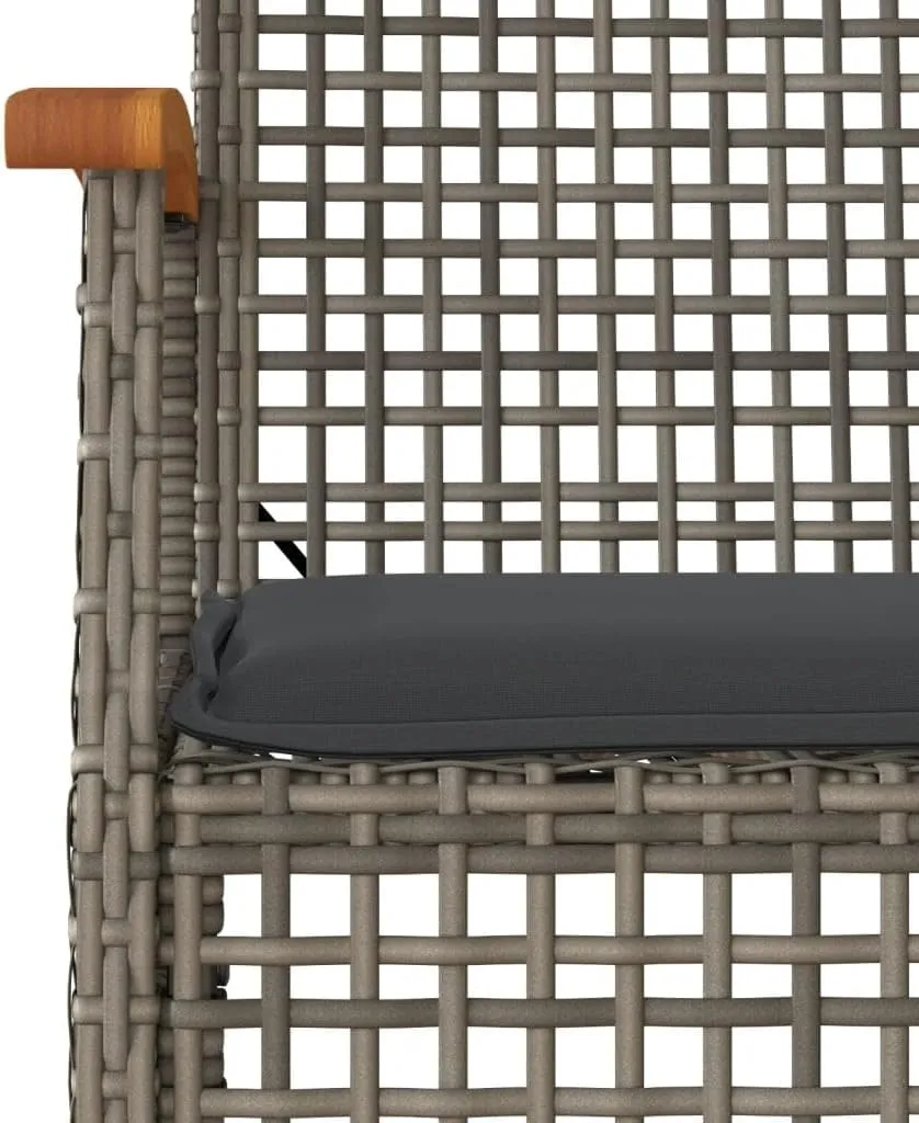 2-Piece Gray Poly Rattan Patio Chairs with Cushions, Acacia Wood & Steel Outdoor Furniture Set for Backyard, Poolside, Garden Relaxation