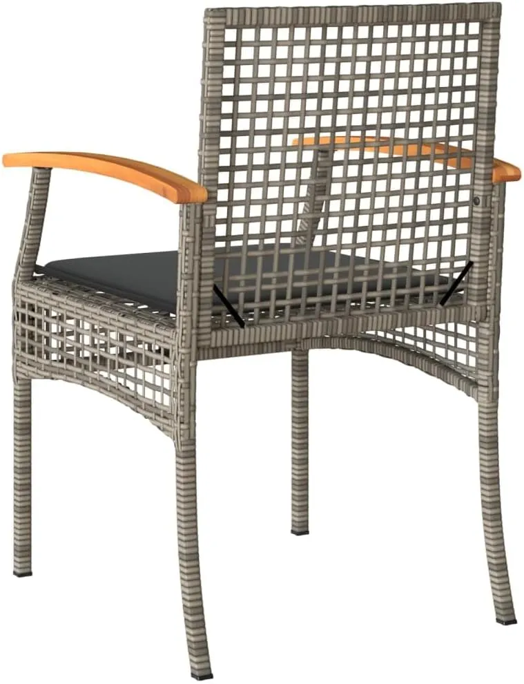 2-Piece Gray Poly Rattan Patio Chairs with Cushions, Acacia Wood & Steel Outdoor Furniture Set for Backyard, Poolside, Garden Relaxation