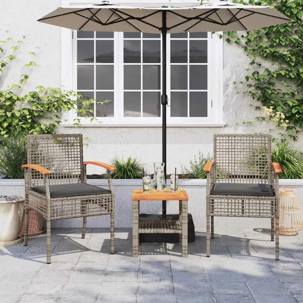 2-Piece Gray Poly Rattan Patio Chairs with Cushions, Acacia Wood & Steel Outdoor Furniture Set for Backyard, Poolside, Garden Relaxation