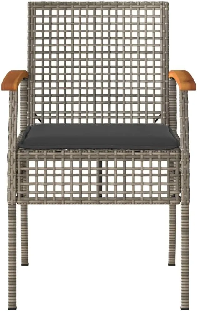 2-Piece Gray Poly Rattan Patio Chairs with Cushions, Acacia Wood & Steel Outdoor Furniture Set for Backyard, Poolside, Garden Relaxation