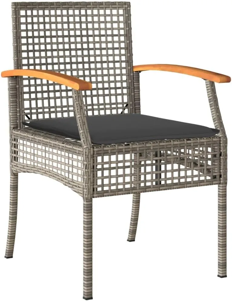 2-Piece Gray Poly Rattan Patio Chairs with Cushions, Acacia Wood & Steel Outdoor Furniture Set for Backyard, Poolside, Garden Relaxation