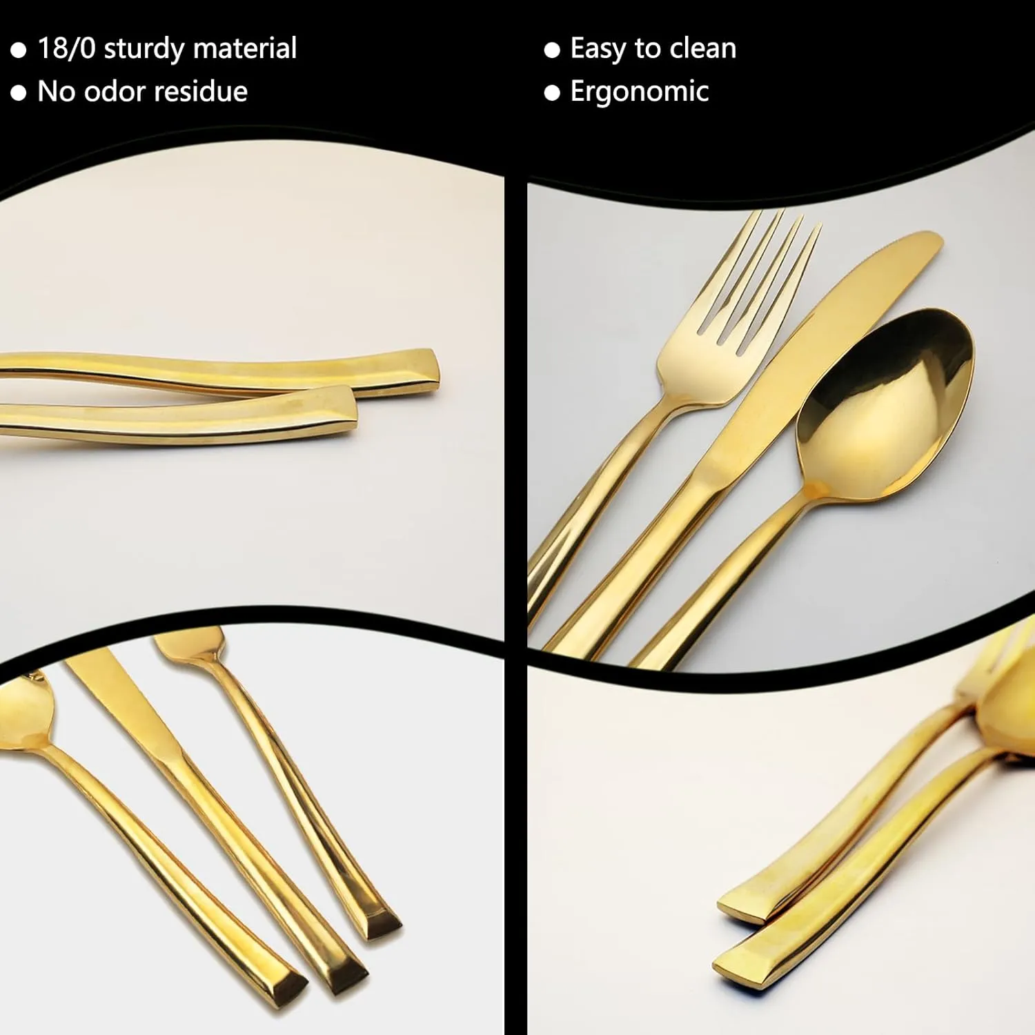 20-Piece Gold Silverware Set, Stainless Steel Cutlery Set, Handle Flatware Set, Modern Mirror| Dishwasher Safe| Service for 4