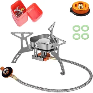 [2021 latest upgrade]Windproof Portable Camping Gas Stove,3500W With conversion adapter Folding Camping Stove with Pressure Ignition, Portable Stove, Suitable for Outdoor Backpacking/Hiking