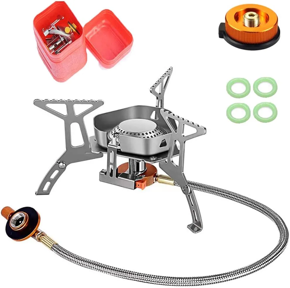 [2021 latest upgrade]Windproof Portable Camping Gas Stove,3500W With conversion adapter Folding Camping Stove with Pressure Ignition, Portable Stove, Suitable for Outdoor Backpacking/Hiking