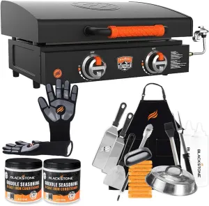 22 Inch Blackstone Griddle with Lid, Nonstick on the Go Tabletop Gas Griddle Outdoor Grill with Blackstone Accessories, Seasoning, Blackstone Gloves