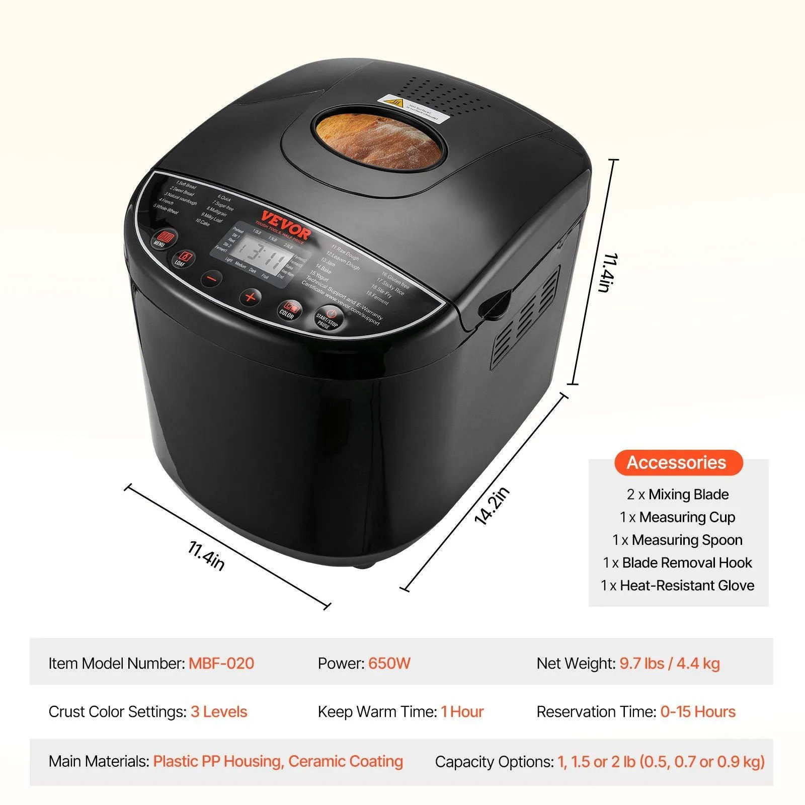 2LB 19-in-1 Bread Maker/Automatic Compact Dough Machine